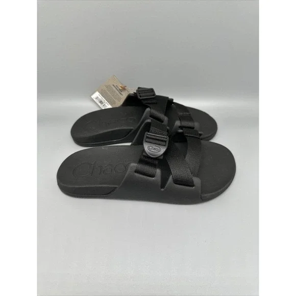 Chaco Chillos Slide Black/Black Comfort Sandal JCH107089‎ Men\'s US Sz 11 Chaco Mens Chillos JCH107089 Buckle Comfort Nylon Black  main image 2